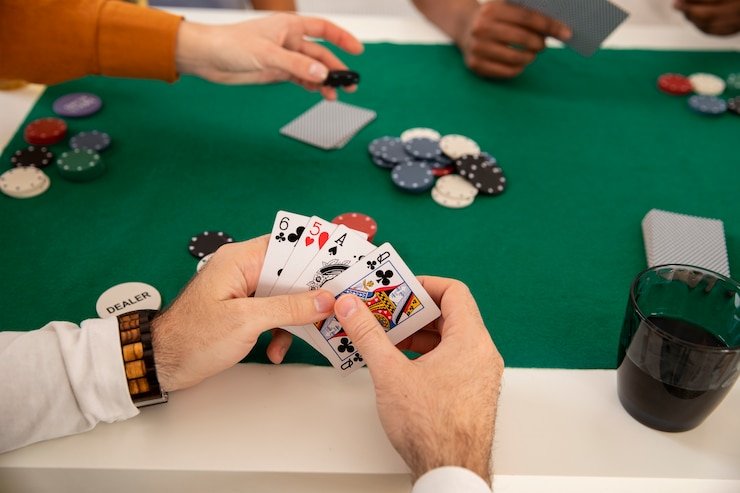 Live dealer presenting two cards at a Kembang Kempis table on jayatogel online